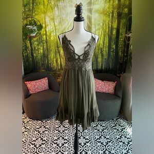 Free People Olive Lace Midi Dress